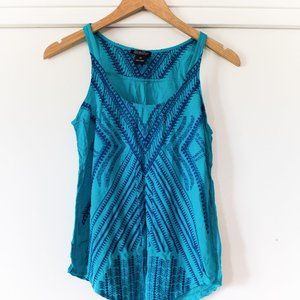 Lucky Brand Embroidered Blue Tribal Top